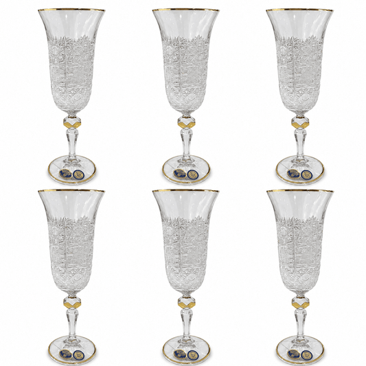 Bohemia Crystal - Flute Glass Set 6 Pcs - 150 ml - Gold
