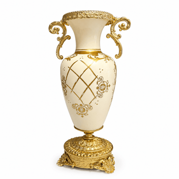 Caroline - Footed Vase Imperial - H 36 cm - Beige & Gold