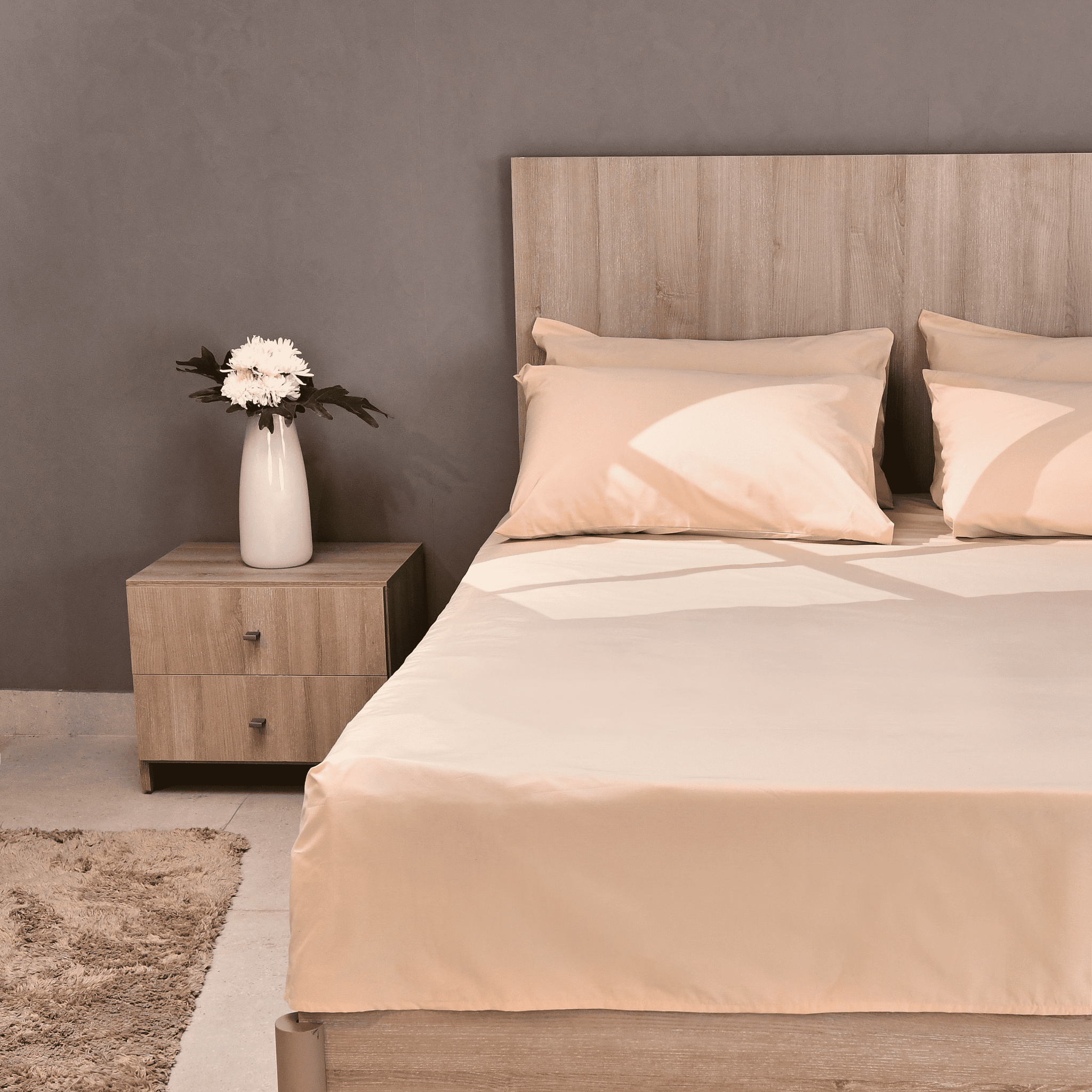 Senzo - Flat Bed Sheet Set Beige 5 Pieces - 240x260cm - 250 TC