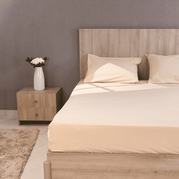 Senzo - Light Beige Plain Fitted Bed Sheet Set 3 Pieces - 250 TC