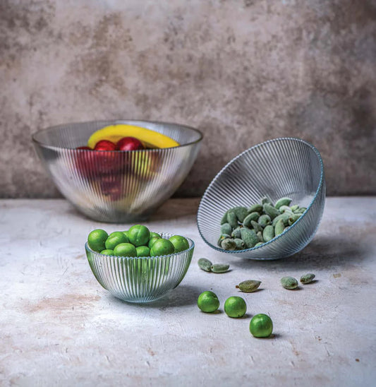 Ardacam - Striped Glass Serving Bowl - Clear - 22.5cm