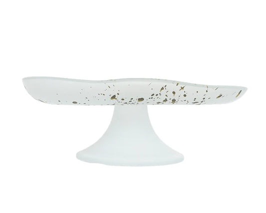 ArdaCam - Sade Footed Oval Serving Platter - White & Gold - 21x11cm - Glass