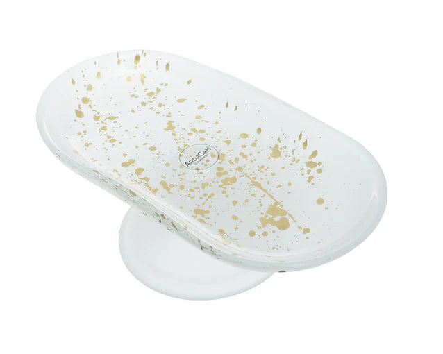 ArdaCam - Sade Footed Oval Serving Platter - White & Gold - 21x11cm - Glass
