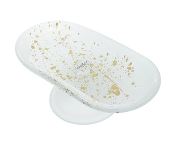 ArdaCam - Sade Footed Oval Serving Platter - White & Gold - 21x11cm - Glass