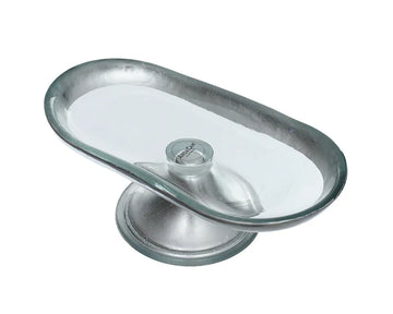 ArdaCam - Sade Footed Oval Serving Platter - Silver - 27x14cm - Glass