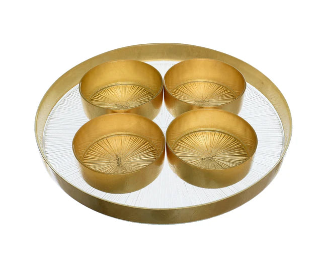 ArdaCam - Angel Round Serving Tray & Bowls 5 Pieces - Gold - Glass