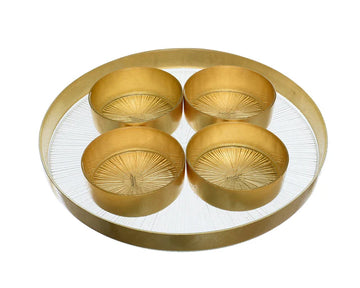 ArdaCam - Angel Round Serving Tray & Bowls 5 Pieces - Gold - Glass