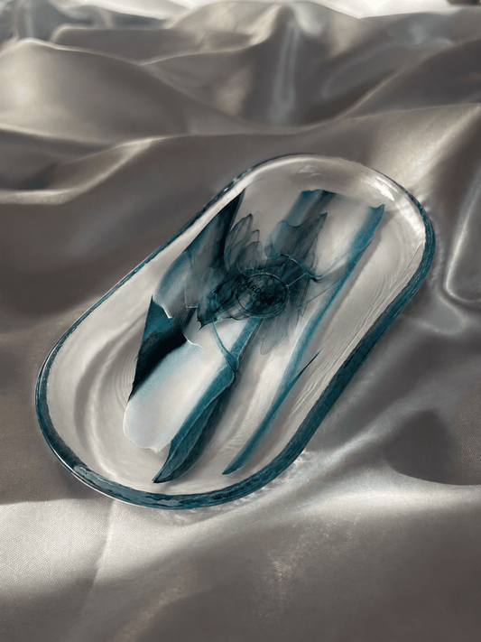 ArdaCam - Atlas Oval Plate - 21x11.5cm -  Alabaster Black & Blue - Glass