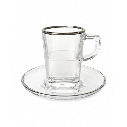 Pashbache - Squared Sandblased Glass Coffee Set 6 Pcs - Silver - 100ml