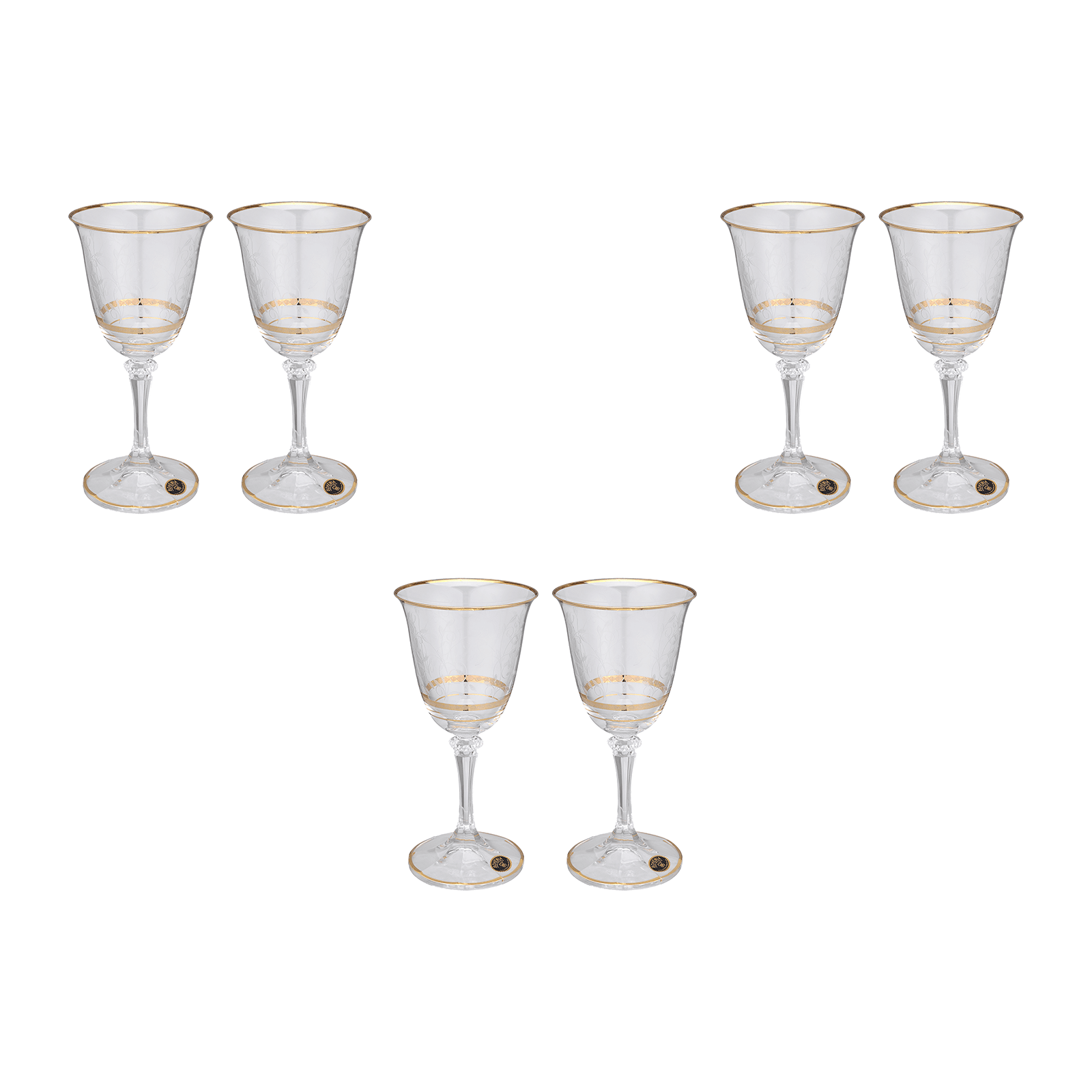 Bohemia Crystal - Goblet Glass Set 6 Pcs - Gold