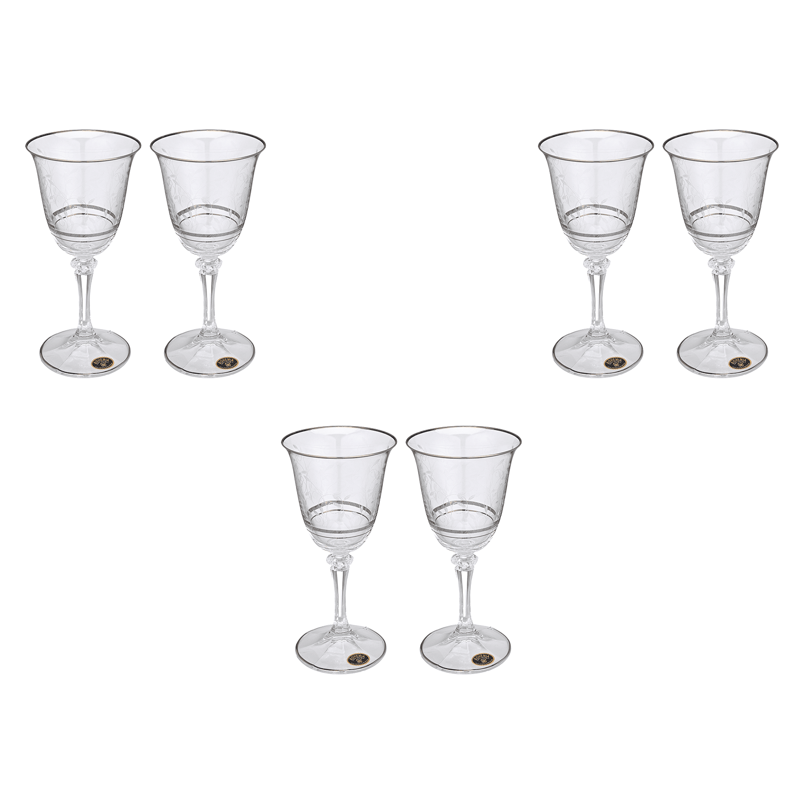 Bohemia Crystal - Goblet Glass Set 6 Pcs - Silver