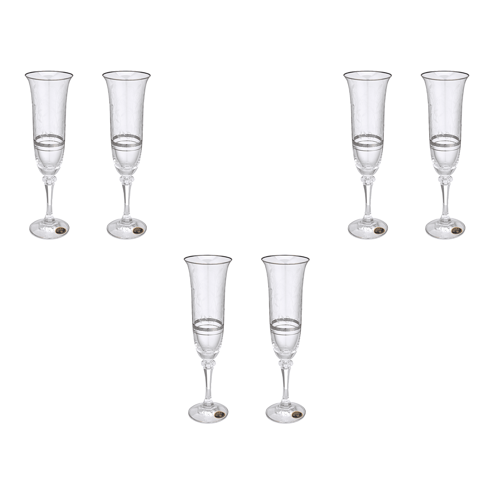 Bohemia Crystal - Flute Glass Set 6 Pcs Silver