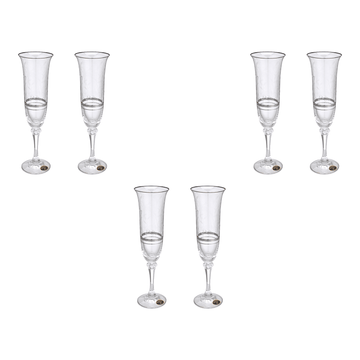 Bohemia Crystal - Flute Glass Set 6 Pcs Silver