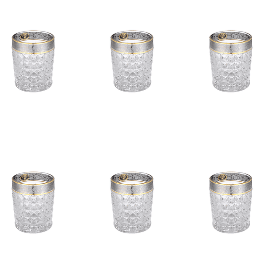Bohemia Crystal - Tumbler Drink Set 7 Pcs Gold & Silver - 650ml & 230ml - Crystal