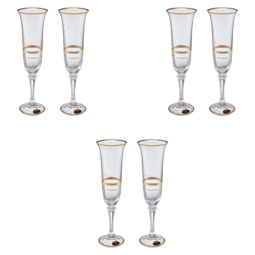 Bohemia Crystal - Flute Glass Set 6 Pieces - Gold - Crystal