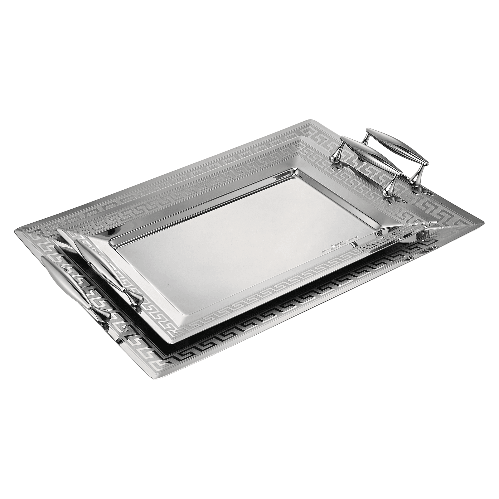 Elegant Gioiel - Greca Rectangular Tray Set with Handles 2 Pieces - Silver - Stainless Steel 18/10
