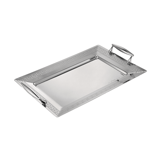 Elegant Gioiel - Greca Rectangular Tray Set with Handles 2 Pieces - Silver - Stainless Steel 18/10