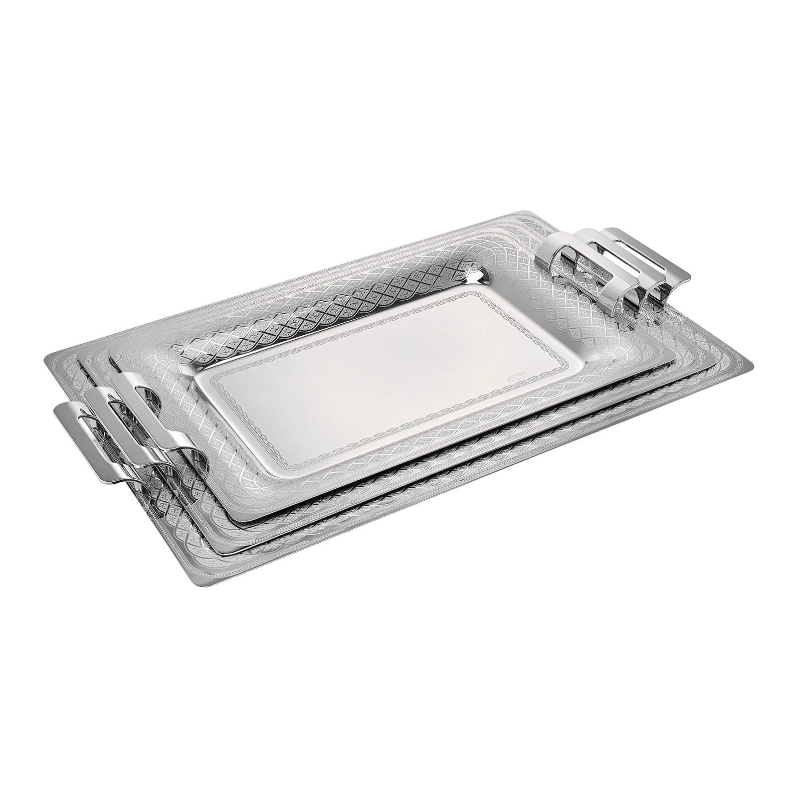 Elegant Gioiel - Inis Rectangular Tray Set with Handles 3 Pieces - Silver - Stainless Steel 18/10