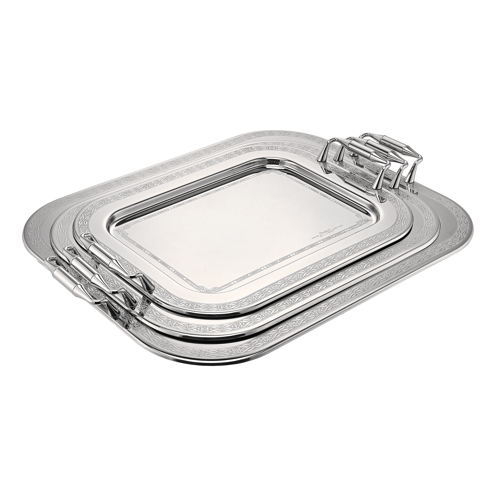 Elegant Gioiel - Marta Rectangular Tray Set with Handles 3 Pieces - Silver - Stainless Steel 18/10