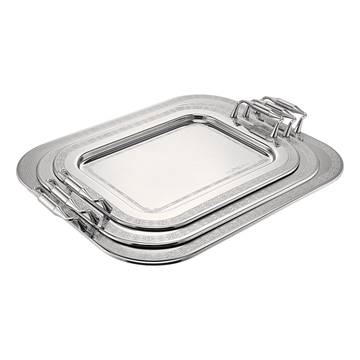 Elegant Gioiel - Marta Rectangular Tray Set with Handles 3 Pieces - Silver - Stainless Steel 18/10