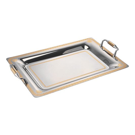 Elegant Gioiel - Ribery Rectangular Tray Set with Handles 3 Pieces - Gold - Stainless Steel 18/10