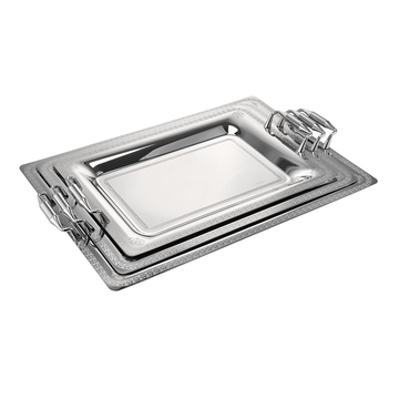 Elegant Gioiel - Ribery Rectangular Tray Set with Handles 3 Pieces - Silver - Stainless Steel 18/10