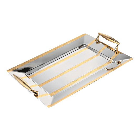 Elegant Gioiel - Riga Rectangular Tray Set with Handles 2 Pieces - Gold - Stainless Steel 18/10