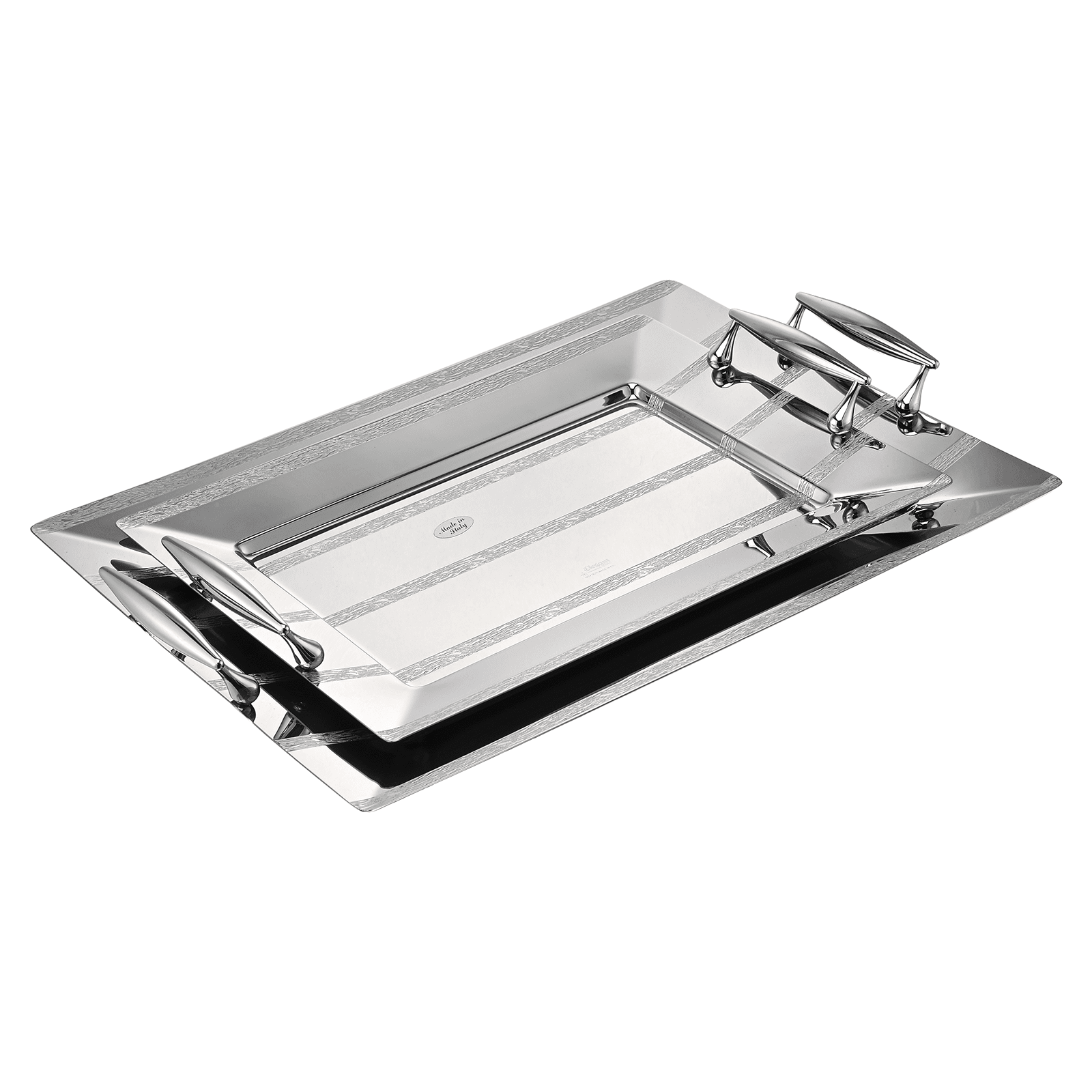 Elegant Gioiel - Riga Rectangular Tray Set with Handles 2 Pieces - Silver - Stainless Steel 18/10