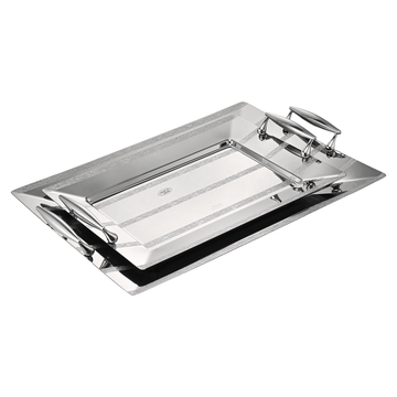 Elegant Gioiel - Riga Rectangular Tray Set with Handles 2 Pieces - Silver - Stainless Steel 18/10