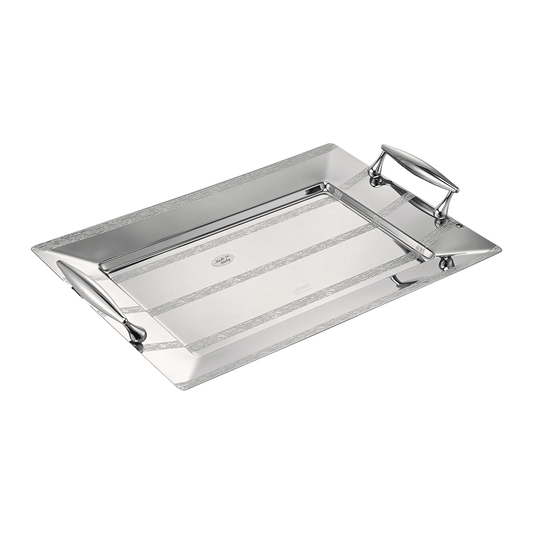 Elegant Gioiel - Riga Rectangular Tray Set with Handles 2 Pieces - Silver - Stainless Steel 18/10