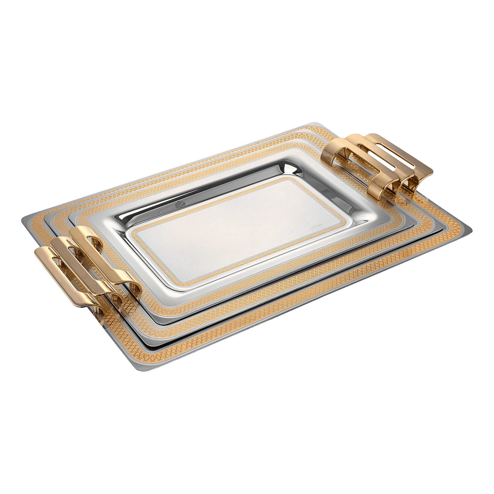 Elegant Gioiel - Romy Rectangular Tray Set with Handles 3 Pieces - Gold - Stainless Steel 18/10