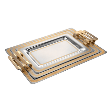 Elegant Gioiel - Romy Rectangular Tray Set with Handles 3 Pieces - Gold - Stainless Steel 18/10
