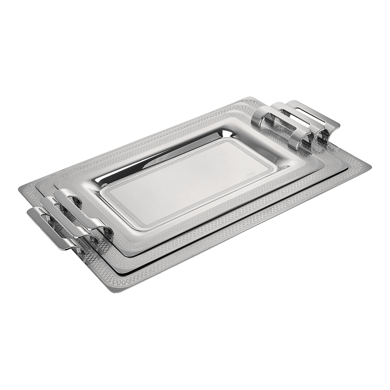 Elegant Gioiel - Romy Rectangular Tray Set with Handles 3 Pieces -Silver - Stainless Steel 18/10