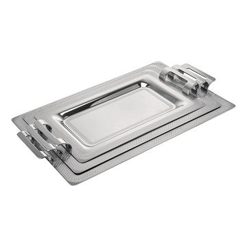 Elegant Gioiel - Romy Rectangular Tray Set with Handles 3 Pieces -Silver - Stainless Steel 18/10