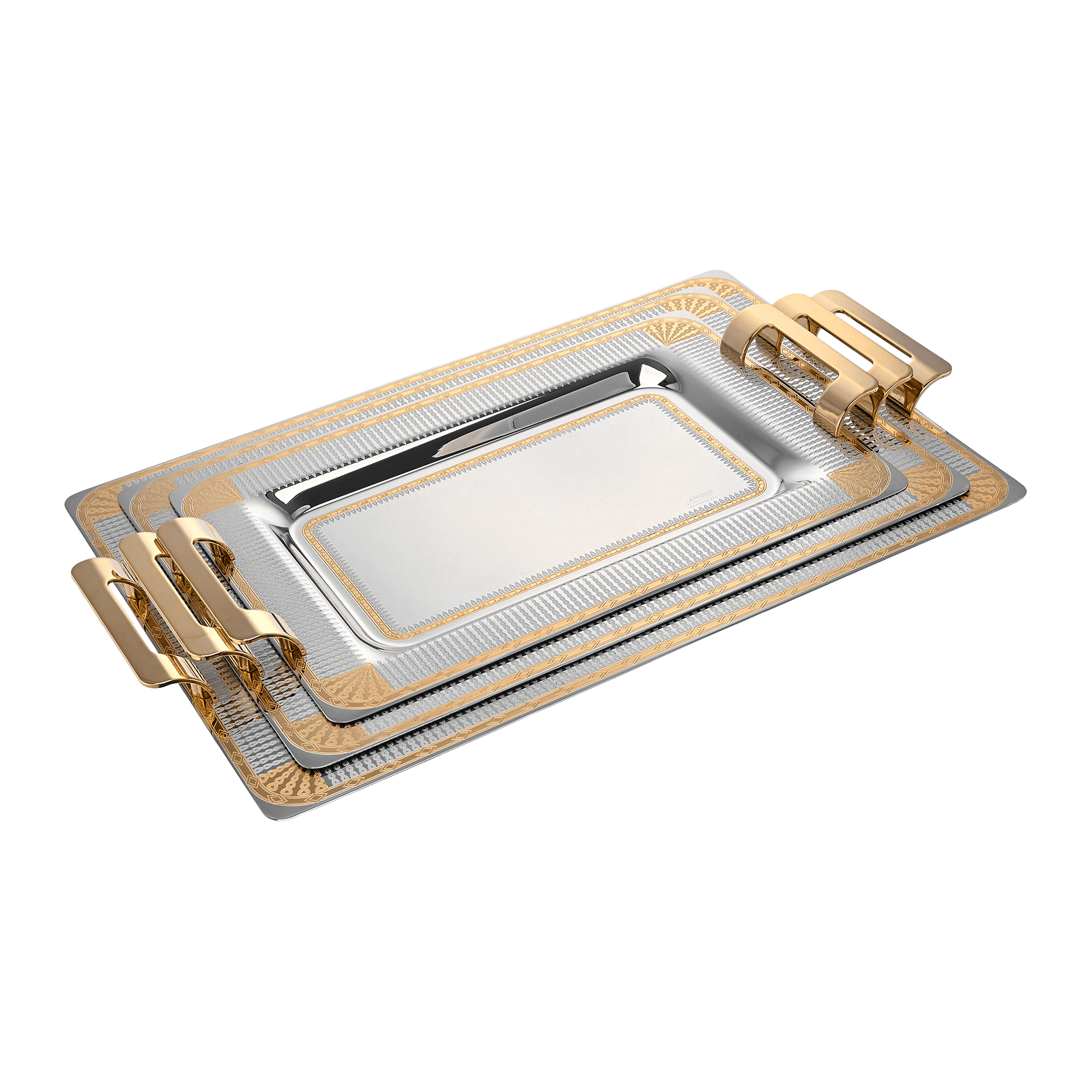 Elegant Gioiel - Sky Rectangular Tray Set with Handles 3 Pieces - Gold - Stainless Steel 18/10