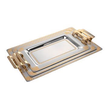Elegant Gioiel - Sky Rectangular Tray Set with Handles 3 Pieces - Gold - Stainless Steel 18/10