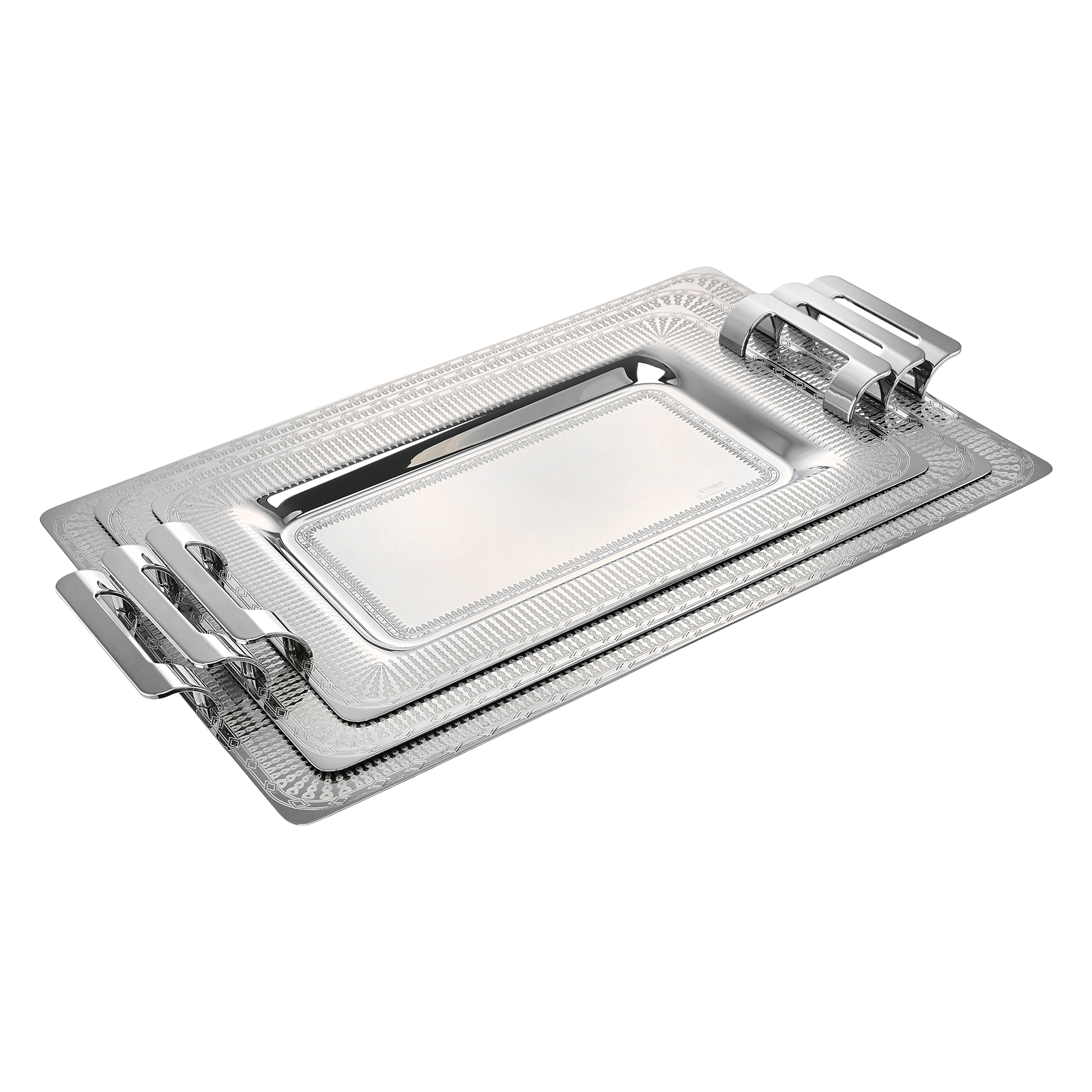 Elegant Gioiel - Sky Rectangular Tray Set with Handles 3 Pieces - Silver - Stainless Steel 18/10