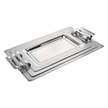 Elegant Gioiel - Sky Rectangular Tray Set with Handles 3 Pieces - Silver - Stainless Steel 18/10
