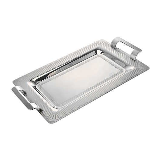 Elegant Gioiel - Sky Rectangular Tray Set with Handles 3 Pieces - Silver - Stainless Steel 18/10