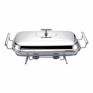 Senzo - Rectangular Food Warmer with 2 Candles - 3.0 Lit - Stainless Steel 18/10 & Tempered Glass