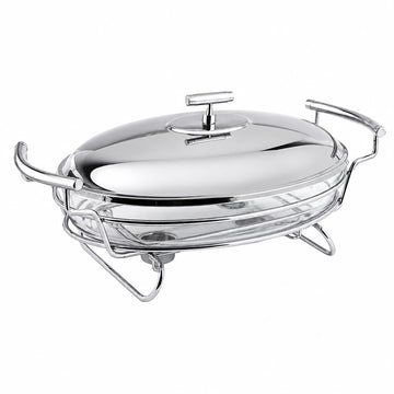 Senzo - Oval Food Warmer with 2 Candles - 3.0 Lit - Stainless Steel 18/10 & Tempered Glass