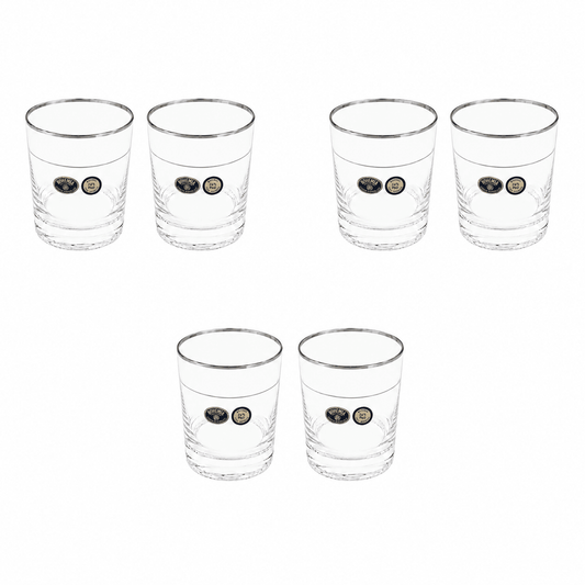 Bohemia Crystal - Tumbler Glass Set 6 Pcs - Silver Rim - 280 ml