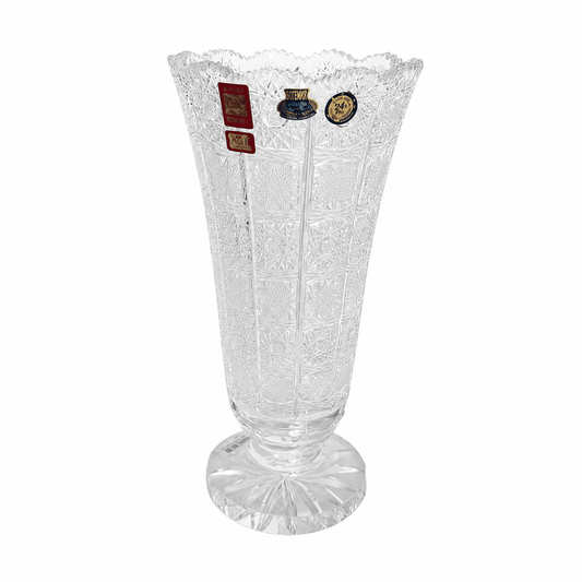 Bohemia Crystal - Footed Hand Cut Vase - 25.5 cm - Clear