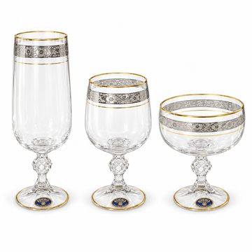 Bohemia Crystal - Carolina Glass Set 18 Pcs - Silver & Gold
