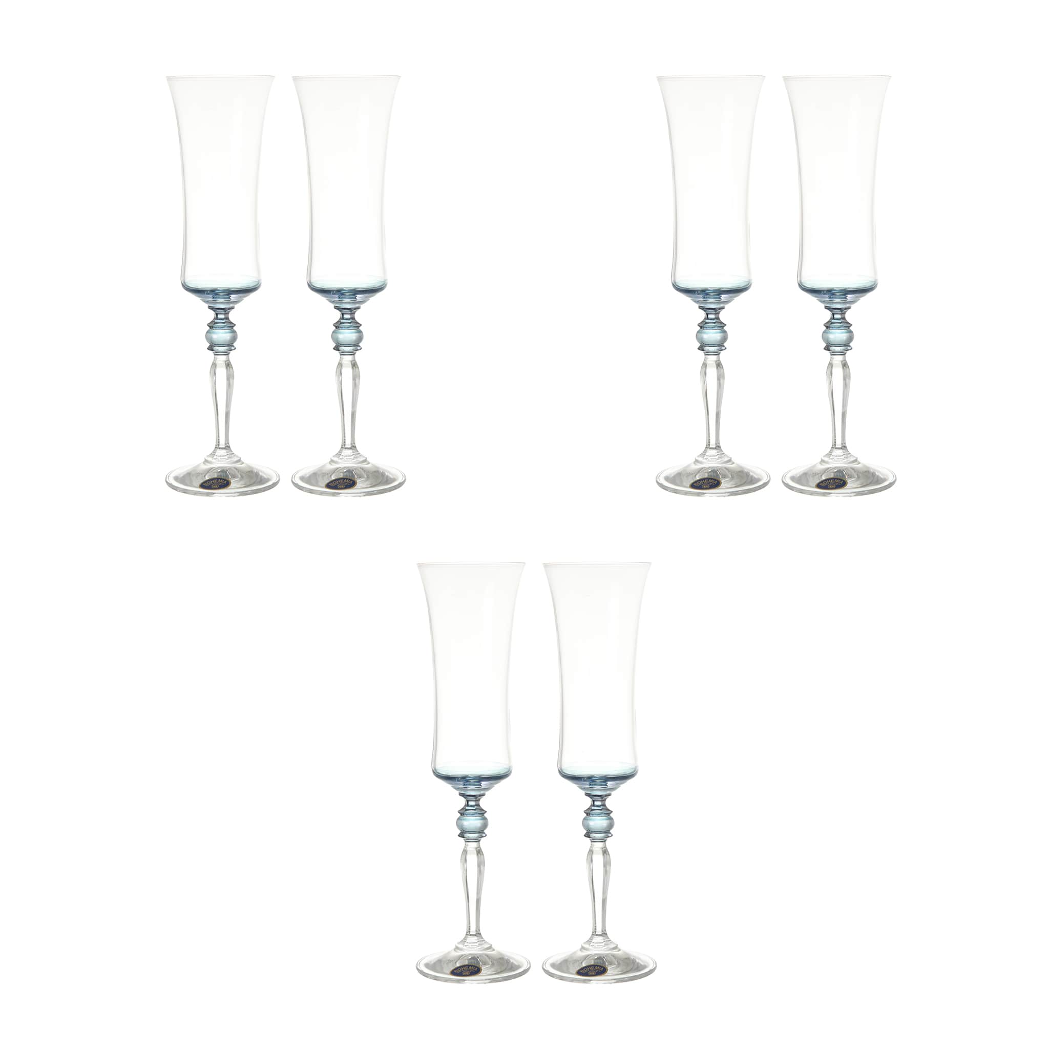 Bohemia Crystal - Flute Glass Set 6 Pieces - Blue - 150ml - 3900010072