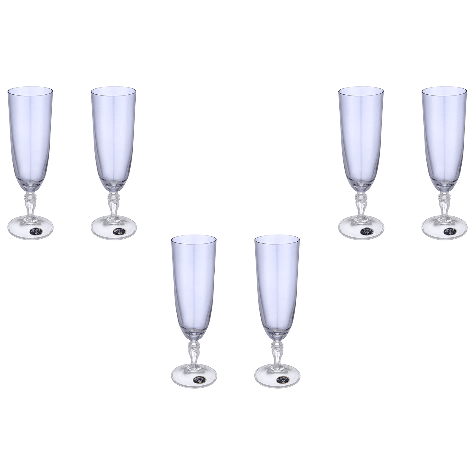 Bohemia Crystal - Flute Glass Set 6 Pieces 220ml - Blue - Crystal