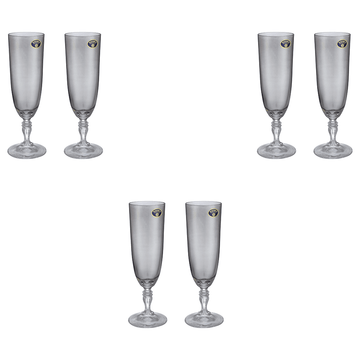 Bohemia Crystal - Flute Glass Set 6 Pieces - Grey - 220ml - 3900010085