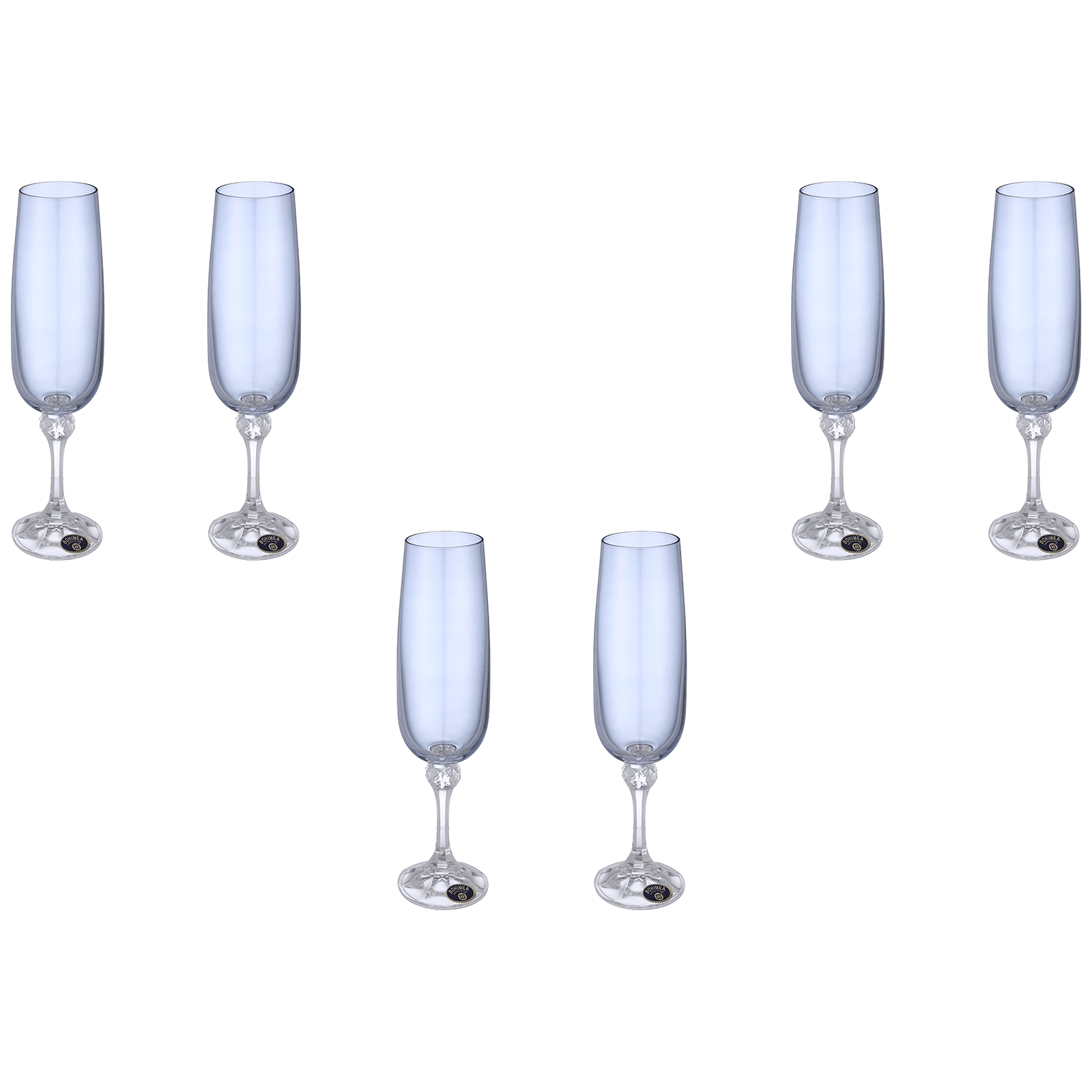 Bohemia Crystal - Flute Glass Set 6 Pieces 180ml - Blue - Crystal