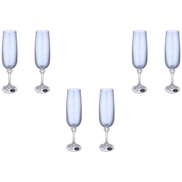 Bohemia Crystal - Flute Glass Set 6 Pieces 180ml - Blue - Crystal