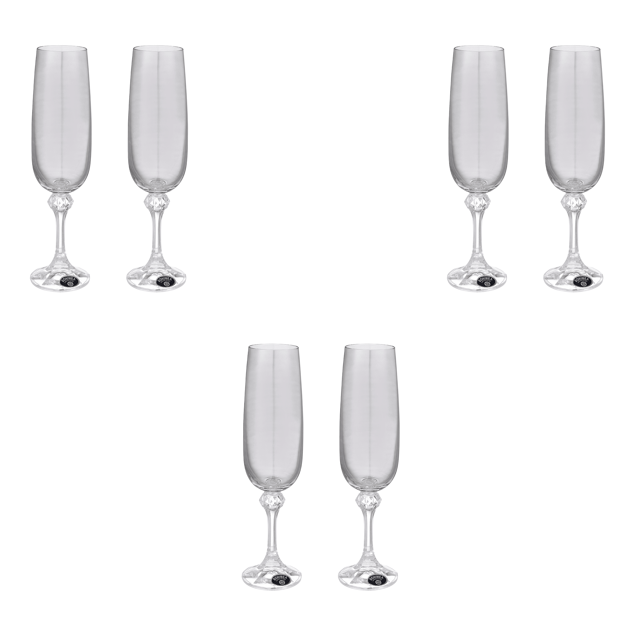 Bohemia Crystal - Flute Glass Set 6 Pieces - Grey - 180ml - Crystal